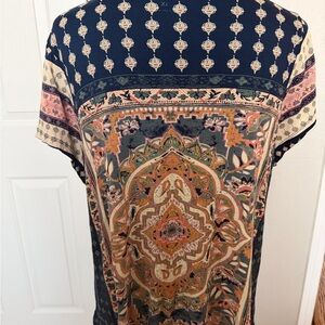 Lucky Brand Bohemian Floral Medallion Short Sleeve Top - Multicolor